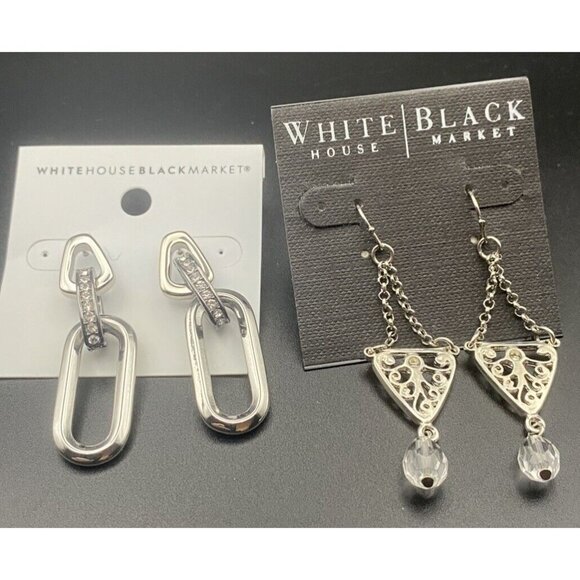 NWT  Earrings Lot 2 Pairs White House Black Market Silver Tone Dangle Retail $54 - Picture 1 of 7